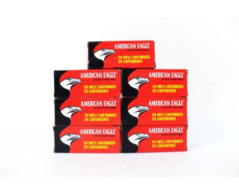 One hundred and thirty American Eagle cal 223 Remington rifle cartridges, 55 grain full metal jacket boat tail.  FIREARMS CER