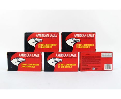 One hundred cal 308 Winchester American Eagle 150 grain full metal jacket, boat tail rifle cartridges.  FIREARMS CERTIFICATE 