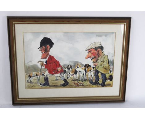 Wilk John William Wilkinson (1906-1994) a watercolour a cartoon depicting Johnny Richardson of The Blencathra Foxhounds with 
