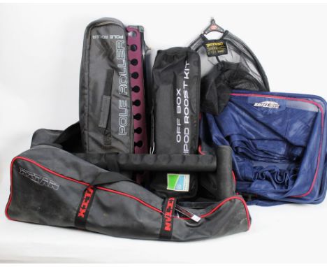 Preston Innovations Off Box tripod roost kit, together with a pole roller, Browning Litex landing net, keep net etc.
