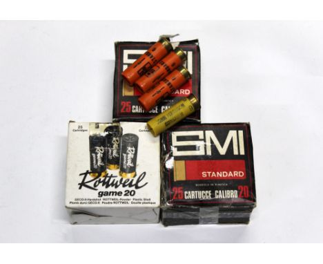 Seventy four 20 bore shotgun cartridges, various makes to include The Derwent by John Ferguson Gunsmith 1 & 3 Fisher Street W