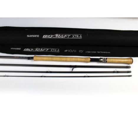 Shimano Bio Craft XTR-A salmon fly rod, in four sections 15', line 10-11 with hard rod tube.