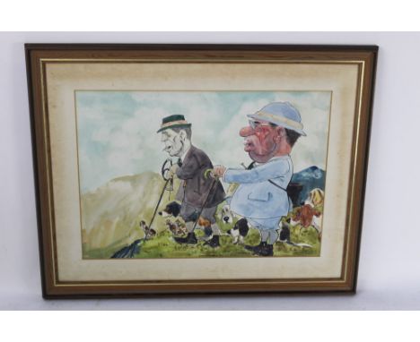 Wilk John William Wilkinson (1906-1994) a watercolour a cartoon depicting Major Phil Davidson and George Graham the year they