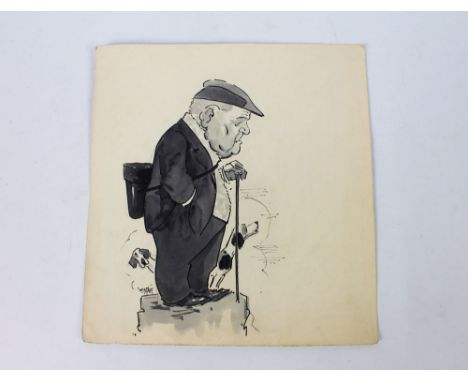 Wilk John William Wilkinson (1906-1994), a watercolour cartoon depicting a gentleman with two hounds, signed and dated 1989, 