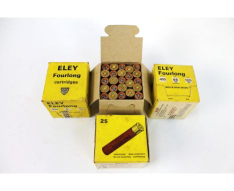 One hundred Eley Fourlong 410 shotgun cartridges, 65 mm, 12.5 gram.  SHOTGUN CERTIFICATE REQUIRED WE CANNOT POST AMMUNITION.
