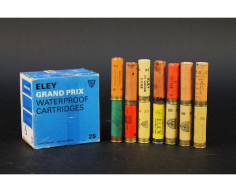 Fourteen 20 bore paper and plastic cased cartridges, to include Eley, Holland & Holland and a box of twenty five Eley Grand P
