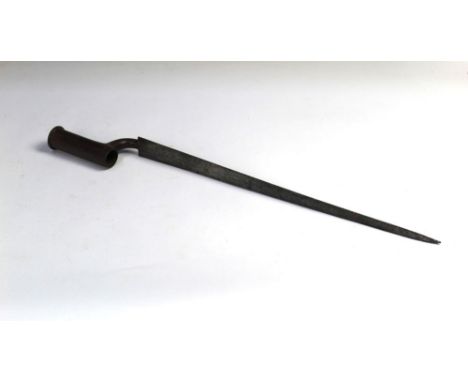 A Brown Bess bayonet by Hadley Chapman, stamped with a crown 31 with 16 3/4" triangular blade and socket fitting. Overall len