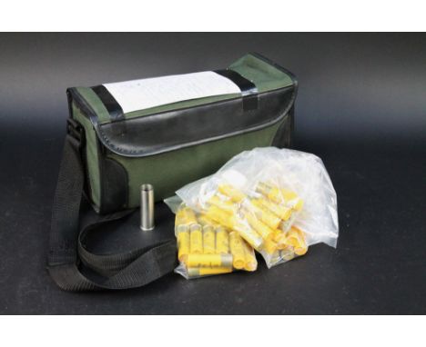+/- One hundred and fifty 20 bore shotgun cartridges, various makes, various sizes together with a 12 gauge to 20 gauge reduc