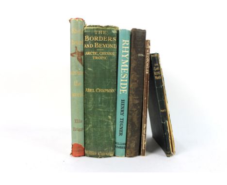 Six books, "The Borders and Beyond Arctic, Cheviot Tropic" by Abel Chapman, "The Gamekeepers Manual" by Porter, "The Labrador