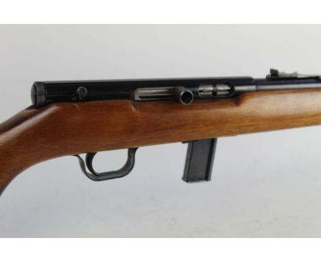 Sportco Model 71S cal 22 semi automatic rifle, fitted with a sound moderator, moderator no serial number. Rifle Serial No. EJ