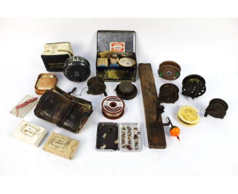 A mixed lot of vintage fishing tackle, reels etc, to include a Shakespeare Speedex trout fly reel, a 19th/early 20th century 