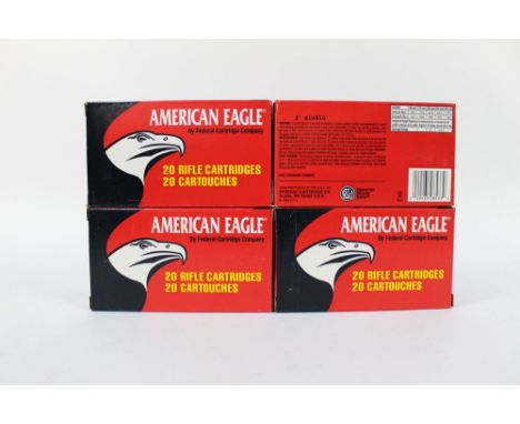 Sixty rounds cal 308 Winchester American Eagle 150 grain full metal jacket, boat tail rifle cartridges.  FIREARMS CERTIFICATE