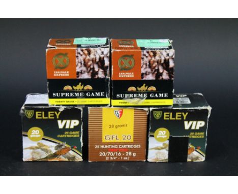 +/- One hundred and twenty five 20 bore shotgun cartridges, to include Eley VIP Game.  SHOTGUN CERTIFICATE REQUIRED.  WE CANN
