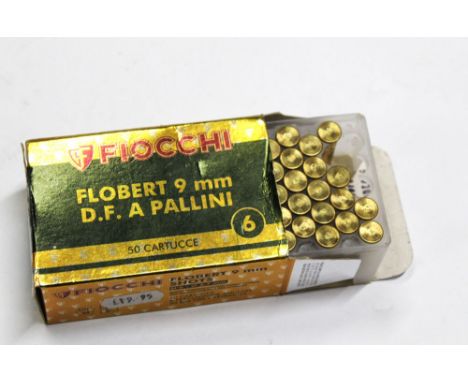 A box of 46 Fiocchi 9 mm Flobert Rimfire cartridges.  SHOTGUN CERTIFICATE REQUIRED.  WE CANNOT POST AMMUNITION.