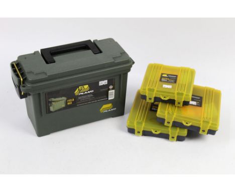A Plano field box, together with three Plano hand gun ammunition boxes.