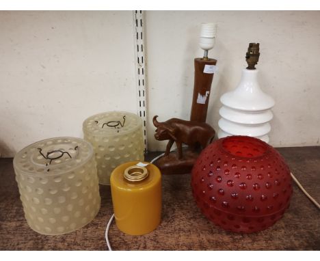 Two vintage table lamps and assorted shades 