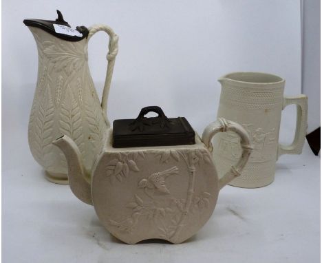 A group of three late nineteenth century white stoneware moulded pieces, c. 1880. To include a William Brownfield Fern patter