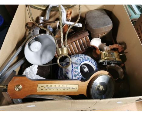 A quantity of various pottery, glassware, metalware etc. To include 20th century Staffordshire dogs, ceramic vases, brass can