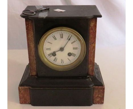 A 19th Century marble lacquered mantle 8-day clock, model number 12755, 4inch dial, Roman numerals, twin wind up keyholes, ra