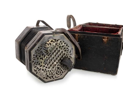 WHEATSTONE, 56-BUTTON CONCERTINA, serial number 25723, with fretted metal ends, in carry case14cm (when not expanded)Conditio