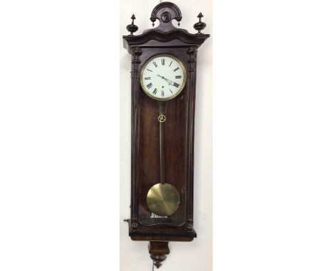 VIENNA REGULATOR WALL CLOCK, LATE 19TH CENTURY  with single train movement, the white enamel dial with Roman numerals, the ma