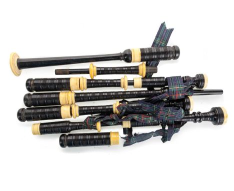 SET OF SMALL SIZE BAGPIPES, EARLY 20TH CENTURY  the chanter marked for R.G. Lawrie of Glasgow and Edinburgh, in turned dark w