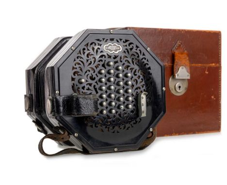 C. WHEATSTONE & CO. 49-BUTTON CONCERTINA, LATE 19TH / EARLY 20TH CENTURY serial number 32169, cased on ebonised wood with fre