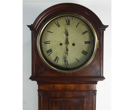 MAHOGANY LONGCASE CLOCK, MITCHELL & RUSSELL OF GLASGOW, 19TH CENTURY with twin train eight day movement, white dial with Roma