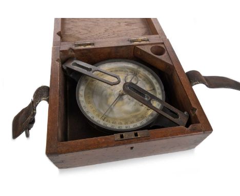 LATE VICTORIAN MINING COMPASS, GARDNER & CO. OF GLASGOW with silvered dial, in fitted oak casethe case 24cm wide 