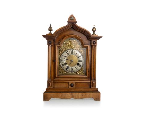 GERMAN WALNUT MANTEL CLOCK, HAC OF WURTTEMBERG, LATE 19TH CENTURY  with two train fourteen day movement striking on a coil, t