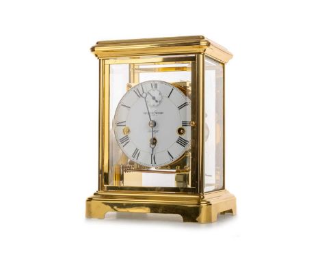 BRASS MANTEL CLOCK, KIENINGER, RETAILED BY MAPPIN AND WEBB with three train eight day movement striking on the quarter and ho