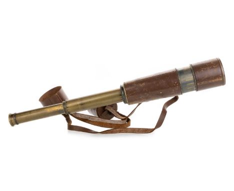 BRASS FIVE-DRAW TELESCOPE, DOLLOND OF LONDON, EARLY - MID 20TH CENTURY stamped makers name, clad in leather31cm unextended 