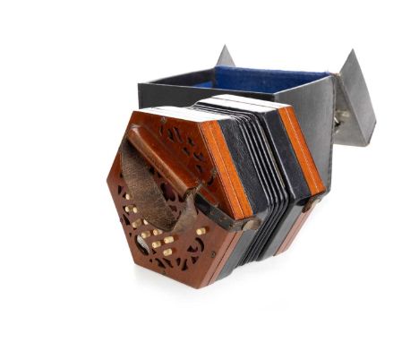 LACHENAL & CO., THIRTY-ONE BUTTON CONCERTINA, serial no. 195148, fretted ends, leather bellows, in fitted case