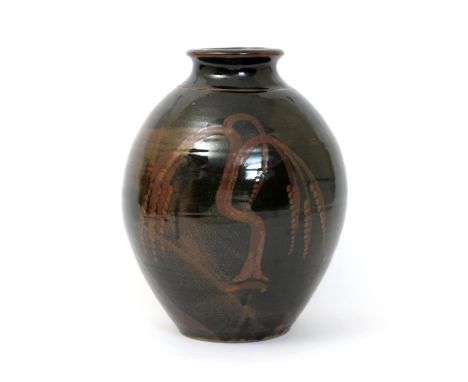 ‡ David Leach OBE (1911-2005) a large Lowerdown Pottery stoneware Willow vase, shouldered form, resist decorated with a willo