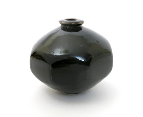 ‡ David Leach OBE (1911-2005) a Lowerdown Pottery cut-sided stoneware vase, covered in a rich tenmoku glaze, impressed seal m