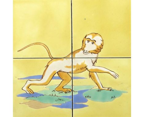 A Carter's Poole Pottery Noah's Art Series four tile Nursery panel designed by Phyllis Butler,  screen-printed and painted wi