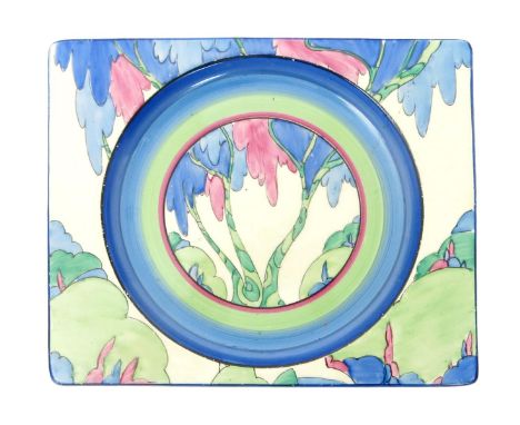 'Rudyard' a Clarice Cliff Bizarre Biarritz plate, painted in colours to well and rim, printed factory mark, 23cm. wide Proven