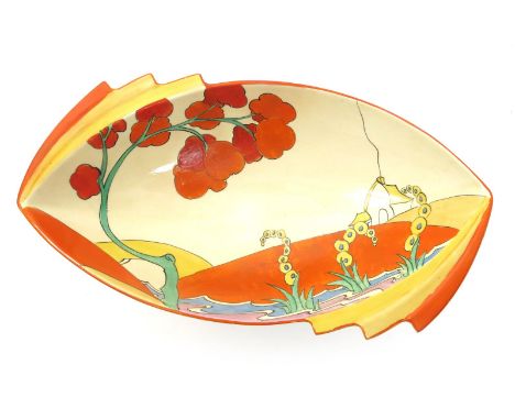 'Orange Bridgewater' a Clarice Cliff Bizarre Daffodil bowl, shape no. 175, painted in colours with orange and yellow flanges,