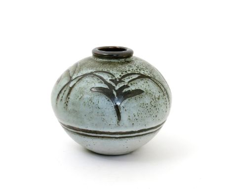 ‡ David Leach OBE (1911-2005) a Lowerdown Pottery stoneware Foxglove jar, compressed ovoid form with collar neck, resist deco