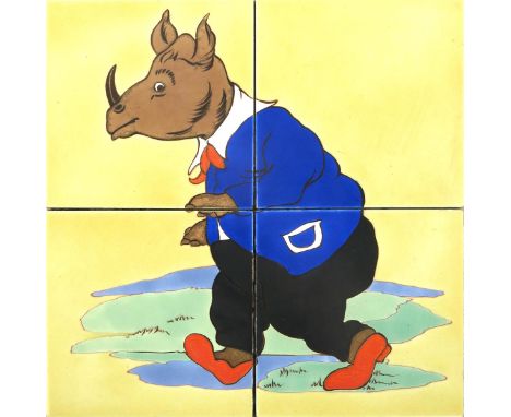 A Carter's Poole Pottery Noah's Art Series four tile Nursery panel designed by Phyllis Butler,   screen-printed and painted w