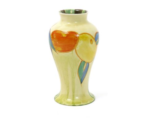 'Delecia Citrus' a Clarice Cliff Bizarre Mei Ping vase, painted in colours printed factory marks, small chip to foot rim, 15.