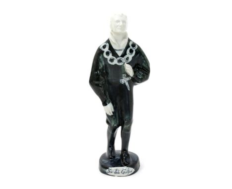 Sir John Gielgud as Hamlet a Briglin Pottery figure designed by Susan Parkinson, painted in black, incised marks, no.44, 32.5