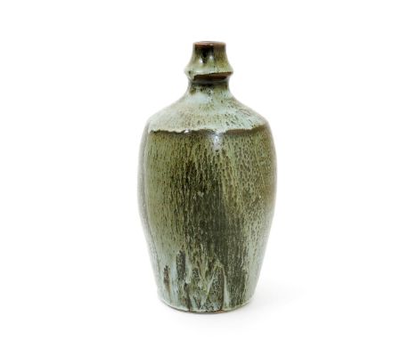 ‡ David Leach OBE (1911-2005) a Lowerdown Pottery stoneware bottle vase, with knopped neck, covered in a mottled Dolomite gla