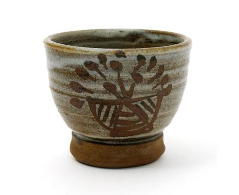 ‡ William Staite Murray (1881-1962) a footed stoneware unomi, painted with geometric designs in rust over translucent grey gl