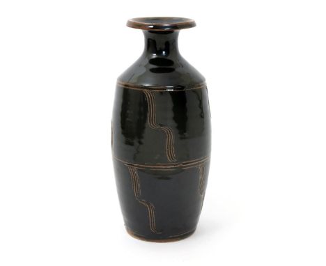 ‡ David Leach OBE (1911-2005) a Lowerdown Pottery bottle vase, shouldered form with everted rim, incised with brush-stroke pa