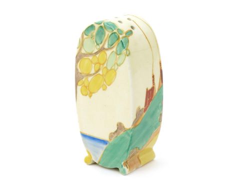 'Secrets' a Clarice Cliff Bon Jour sugar sifter, painted in colours printed factory marks, 12.5cm. high