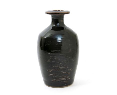 ‡ David Leach OBE (1911-2005) a Lowerdown Pottery stoneware bottle vase, flat sides with cylindrical neck and everted rim, in