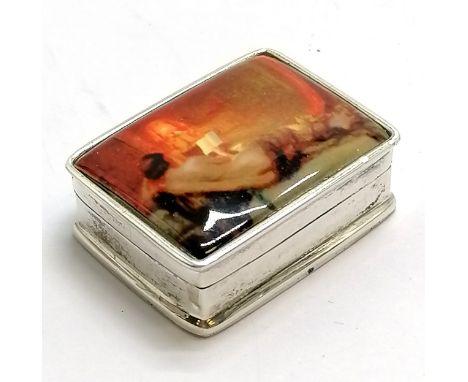 Novelty 925 silver enamel topped pillbox with reclining nude detail - 3cm x 2.4cm &amp; 19g total weight 