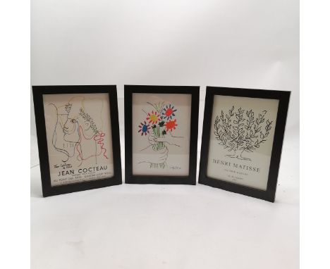 3 x framed modern artist pictures - Matisse / Picasso / Cocteau ~ 24cm x 17cm 