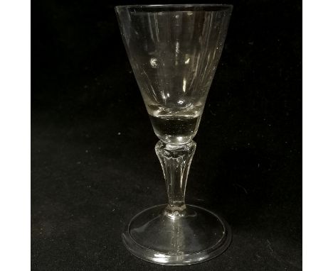 RARE c.1720 wine glass with unusual moulded panel stem terminating on a folded footrim - 15cm high &amp; 7.5cm base ~ has obv